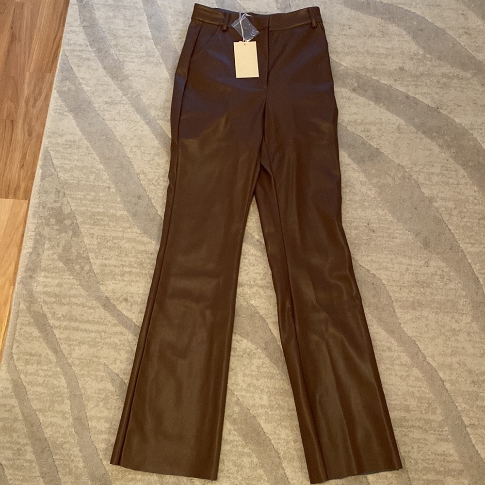 Straight leg faux leather brown pant